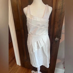 Alice + Olivia White Sleeveless One Shoulder Pleated Shift Dress Women Size M, 8